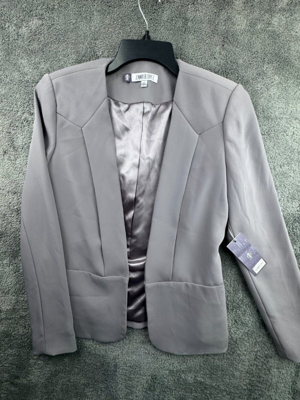 NWT JENNIFER LOPEZ Small Gray Purple Open Blazer Coat $80 Lined Cute Silver